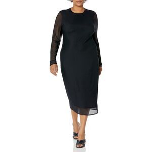 The Drop Women's Gene Mesh Long-Sleeve Midi Dress with Mesh Back, NWT! 3X